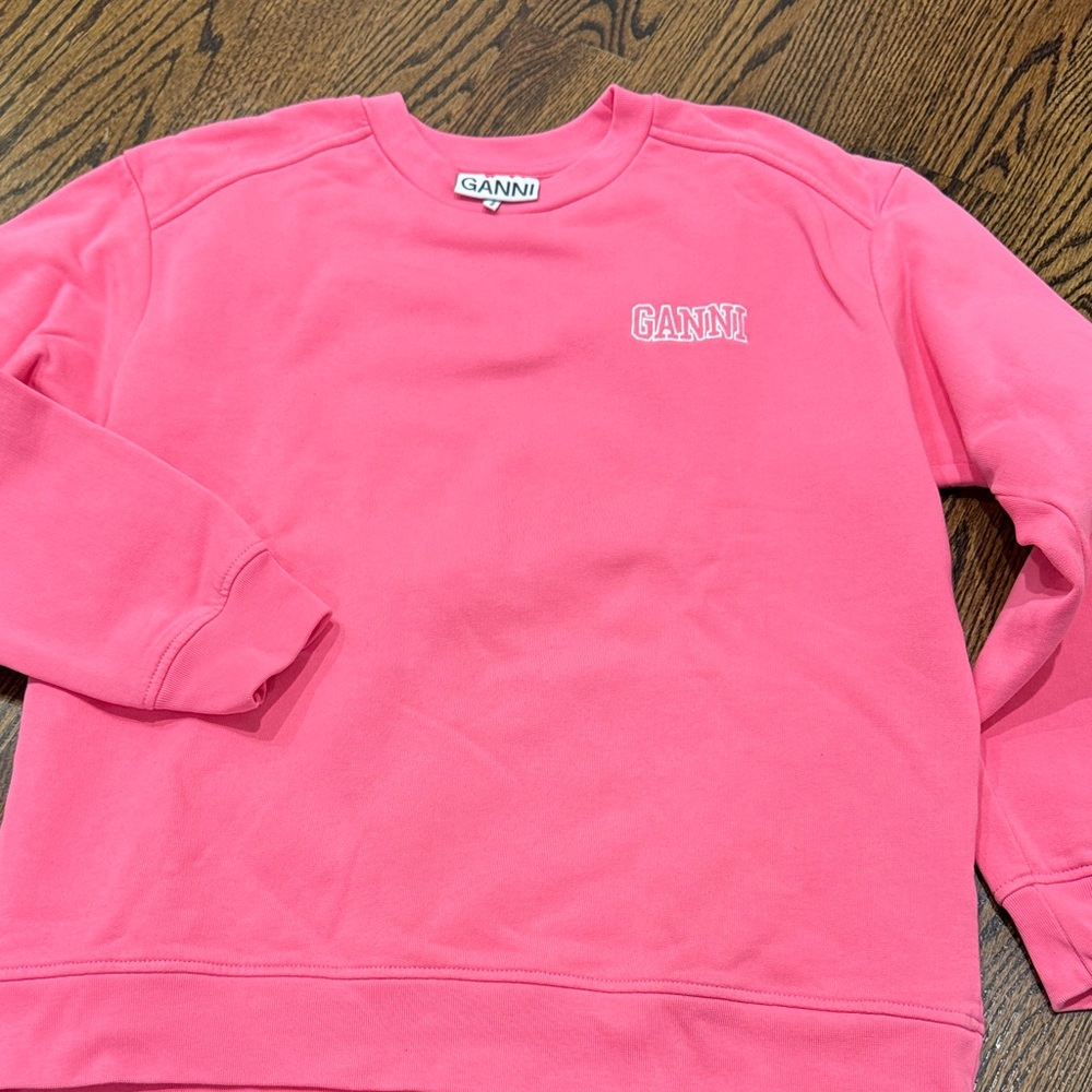 Ganni Hot Pink Logo Crewneck Sweatshirt